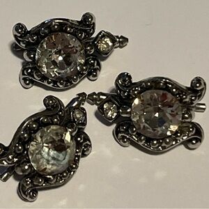 Silver Turtle Rhinestone Button Studs Shiny Men's Accessory Art Deco